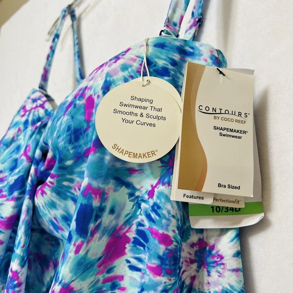 Contours By Coco Reef Tankini Size 10 34D Shape Maker Swimwear Built In Bra NWT - Picture 8 of 16